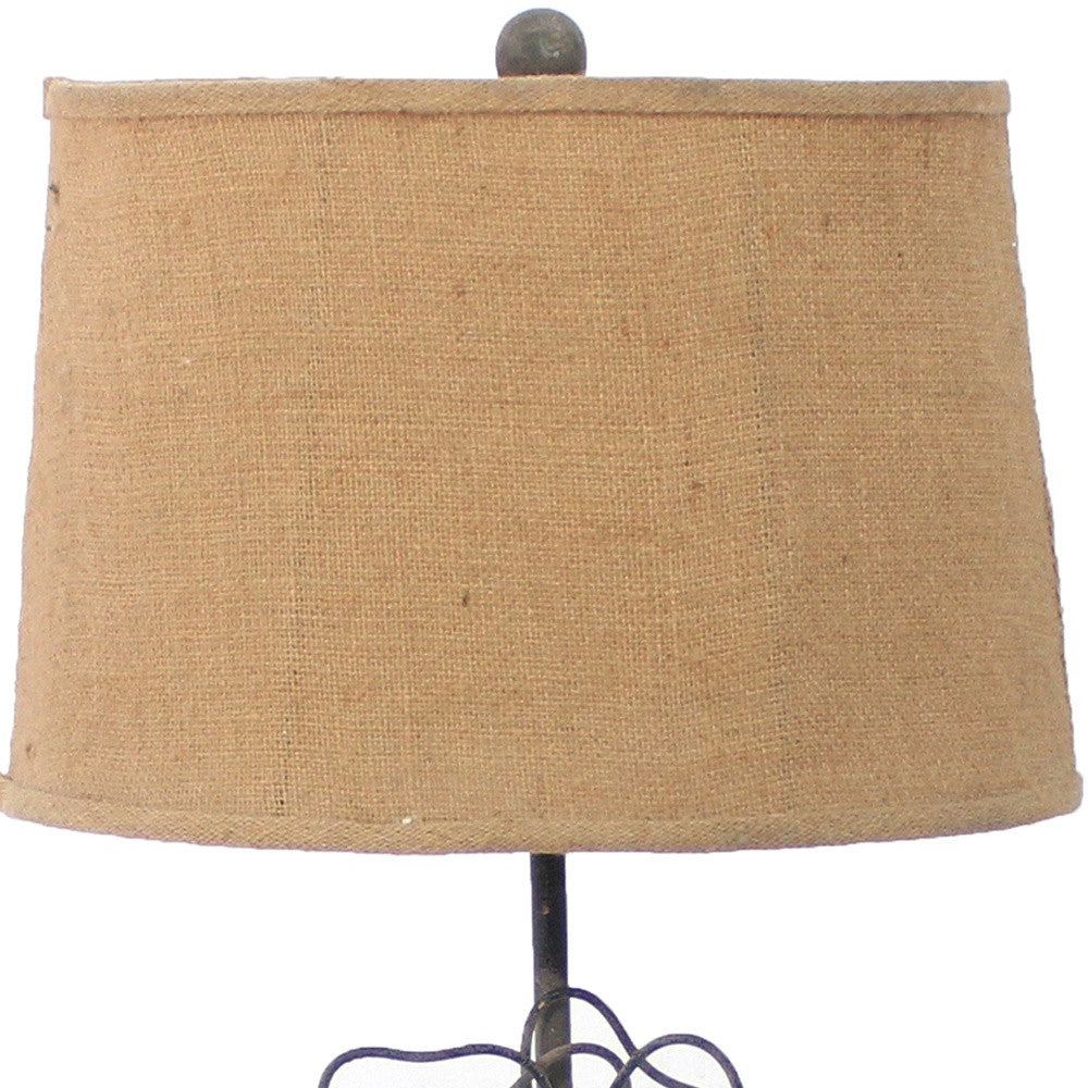 11 X 15 X 27.75 Tan Country Cottage With Blooming Flower Pedestal - Table Lamp