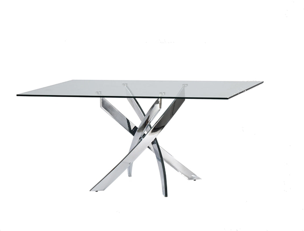 63" Clear Glass and Silver Stainless Steel Pedestal Dining Table