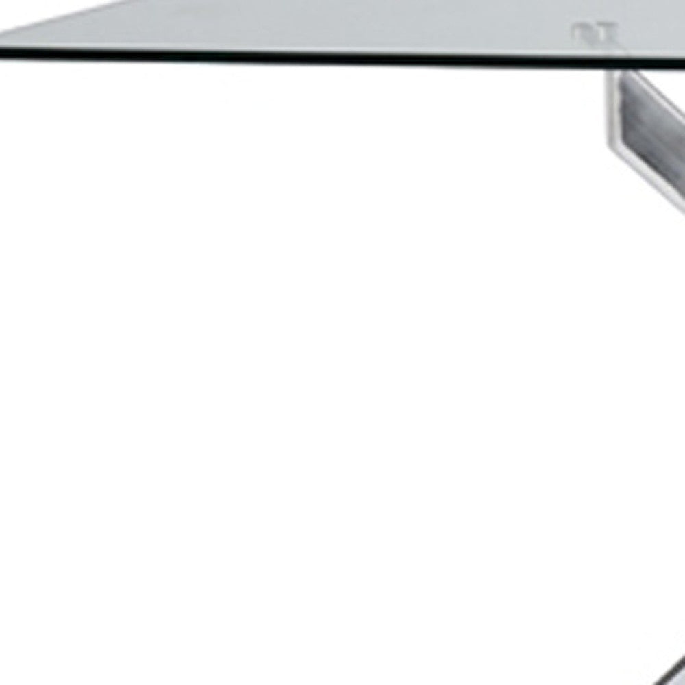 63" Clear Glass and Silver Stainless Steel Pedestal Dining Table