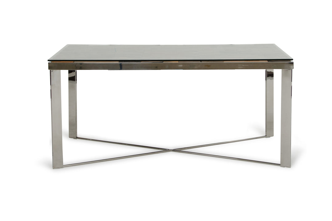 80" Rectangular Clear Glass and Silver Solid Wood Trestle Dining Table