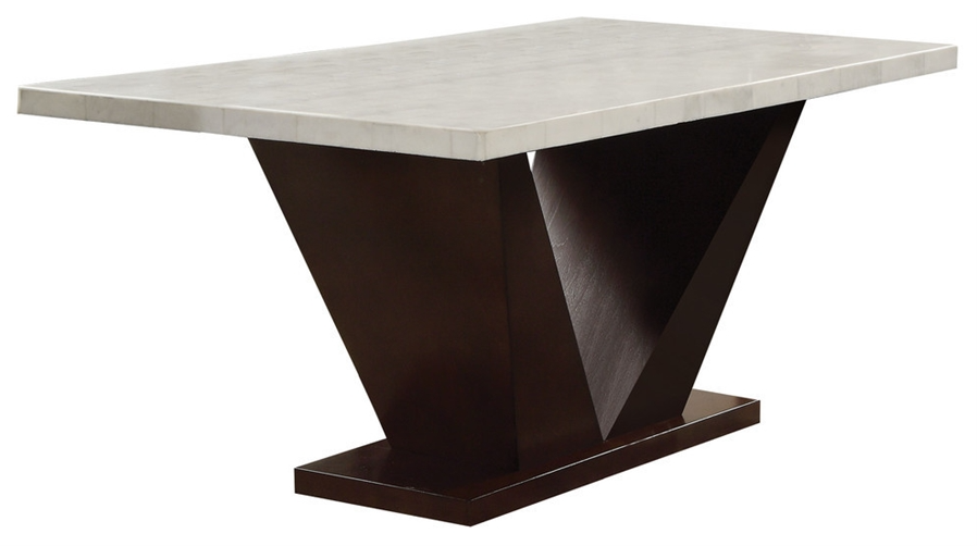 64" White and Dark Brown Marble Pedestal Base Dining Table