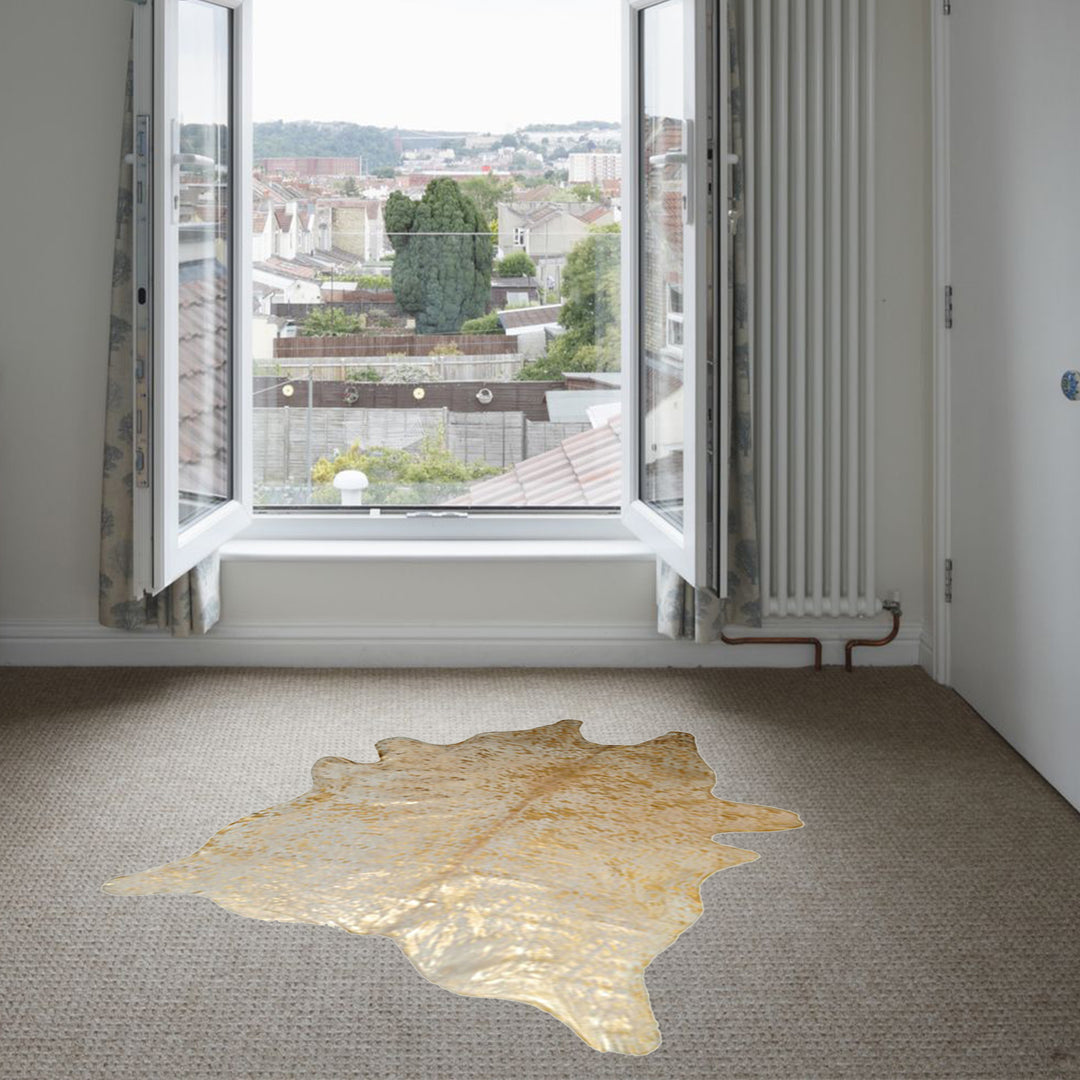 6' X 7'  Natural And Gold Genuine Cowhide Area Rug