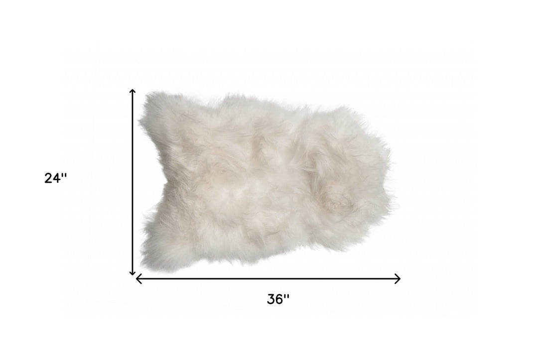 2' X 3' White Natural Wool Long-Haired Sheepskin Area Rug