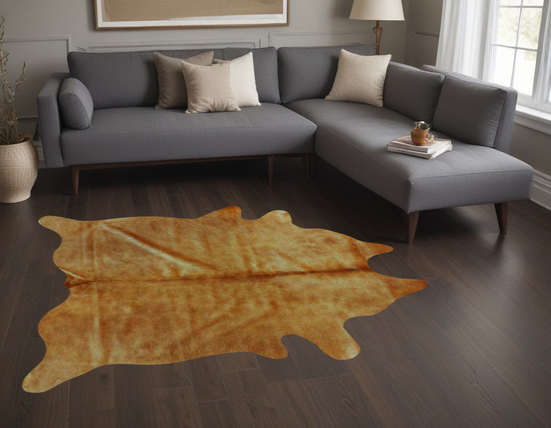 60" X 84" Chocolate And Gold Cowhide - Area Rug