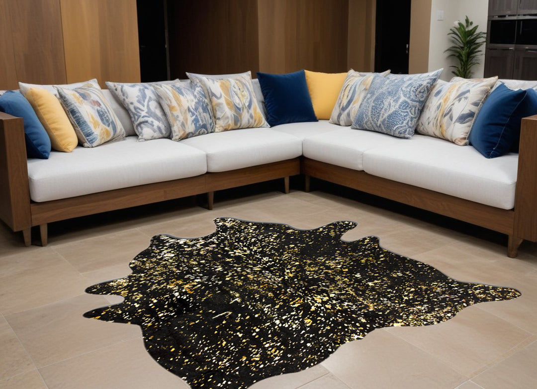 60" X 84" Chocolate And Gold Cowhide - Area Rug