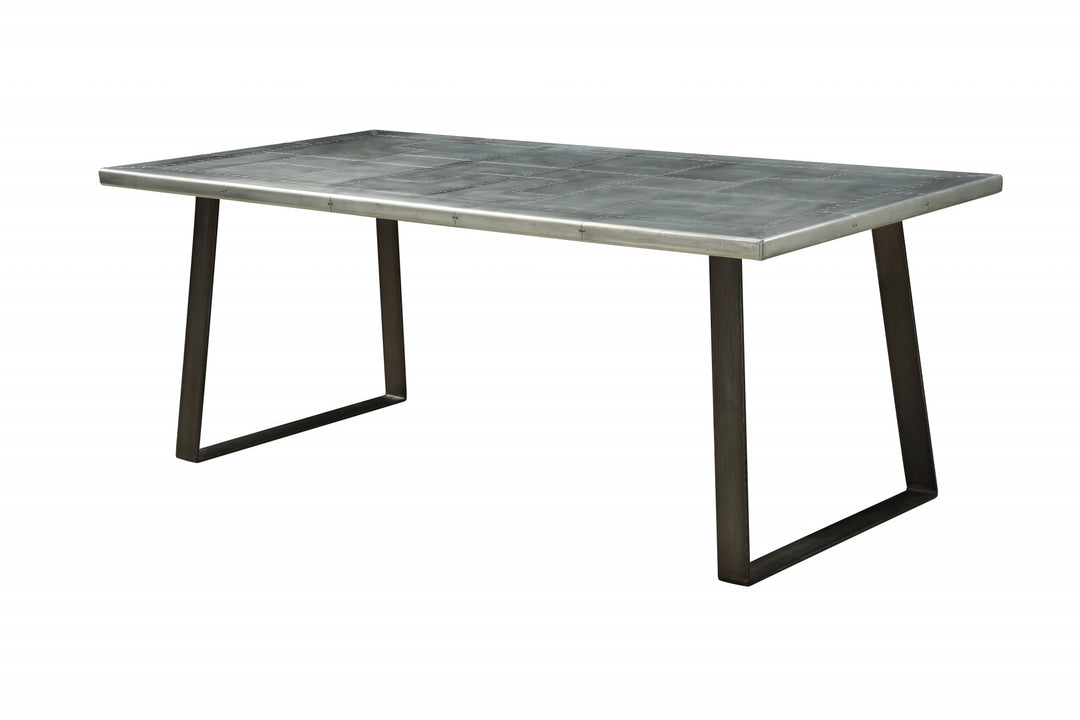 78-Inch Silver and Gray Aluminum Dining Table with Sled Base