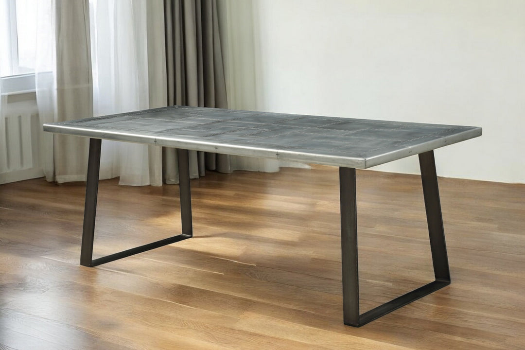 78-Inch Silver and Gray Aluminum Dining Table with Sled Base