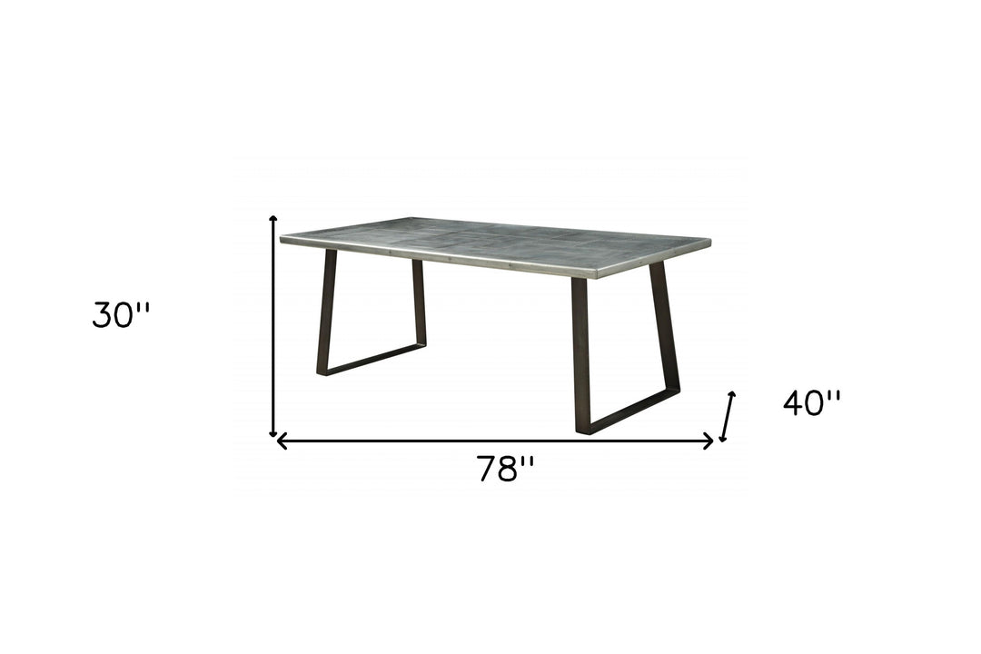 78-Inch Silver and Gray Aluminum Dining Table with Sled Base