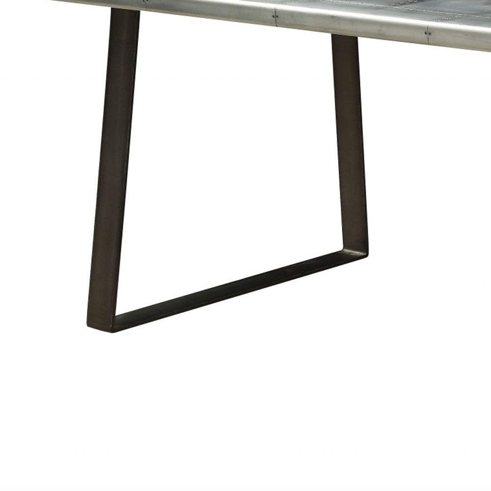 78-Inch Silver and Gray Aluminum Dining Table with Sled Base