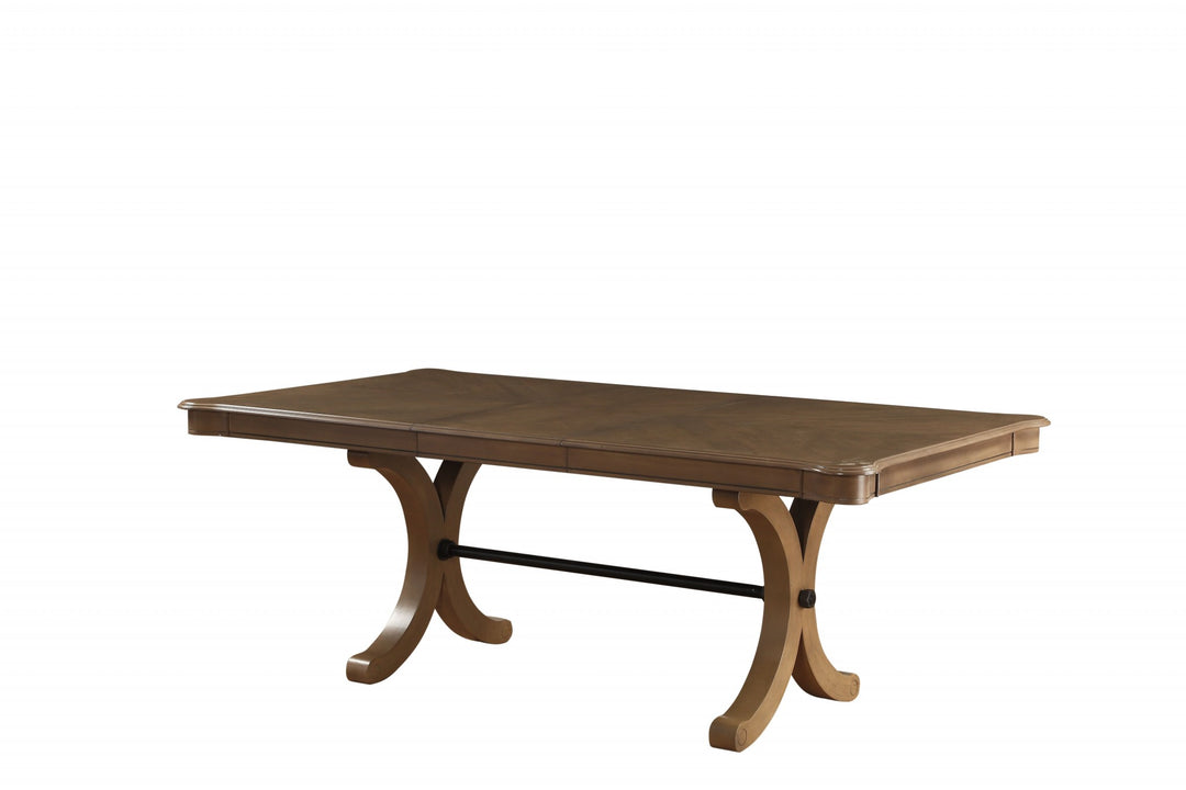 64-Inch Brown Solid Wood Trestle Base Dining Table with Removable Leaf