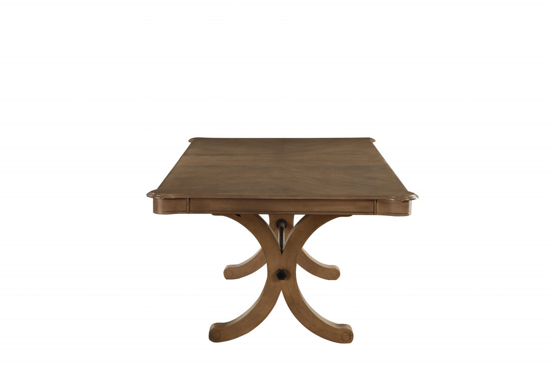 64-Inch Brown Solid Wood Trestle Base Dining Table with Removable Leaf