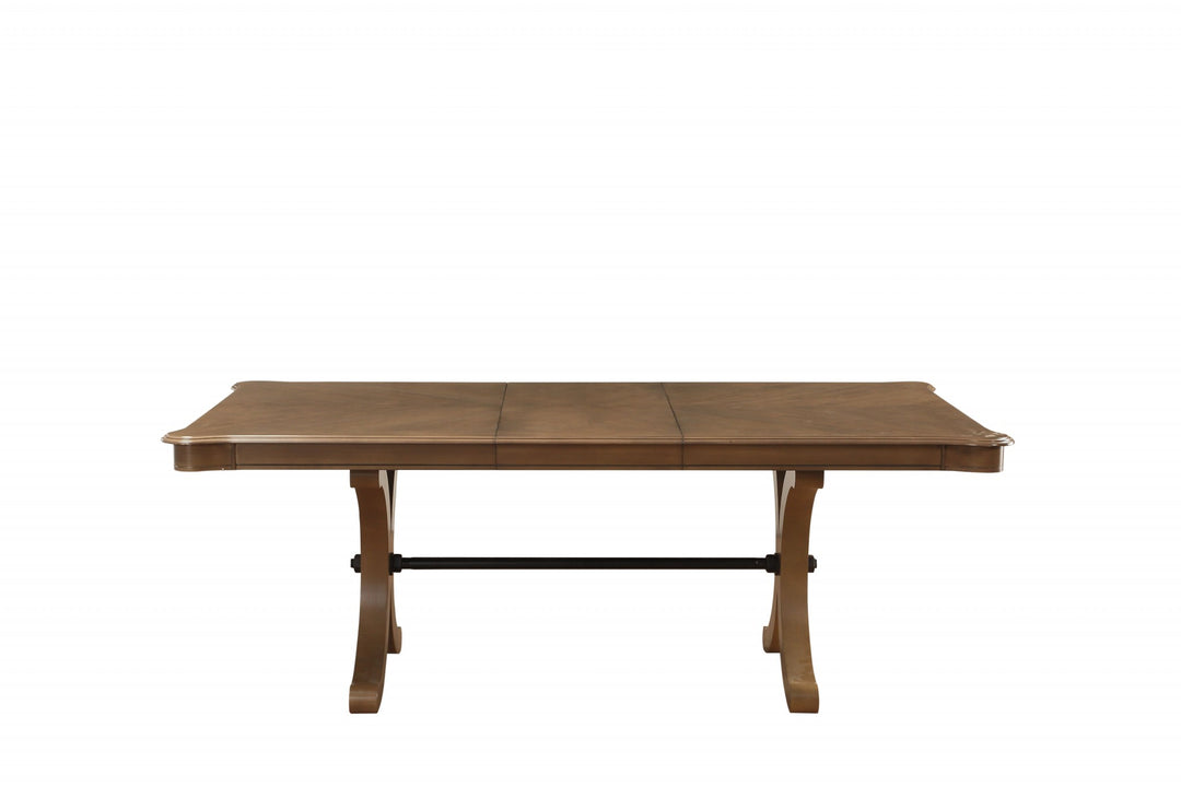 64-Inch Brown Solid Wood Trestle Base Dining Table with Removable Leaf