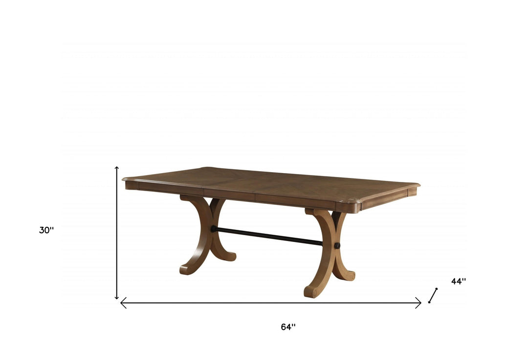 64-Inch Brown Solid Wood Trestle Base Dining Table with Removable Leaf