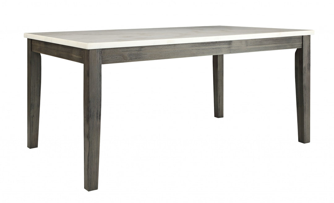 64-Inch White and Gray Marble Dining Table