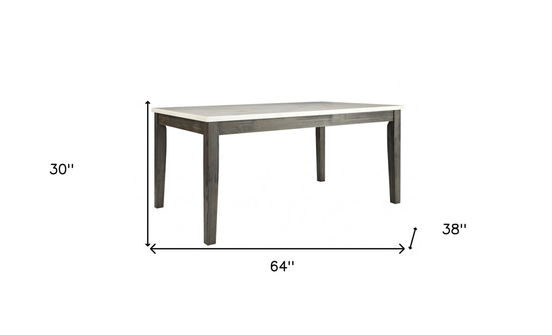 64-Inch White and Gray Marble Dining Table