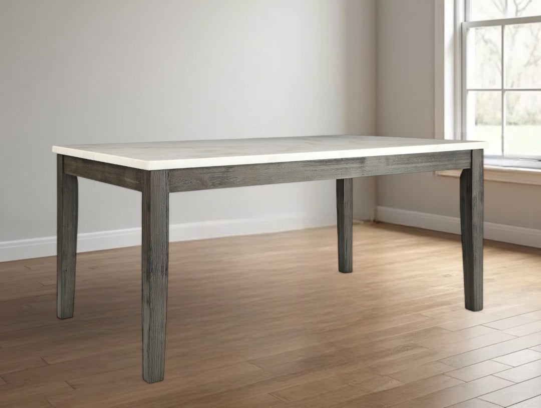 64-Inch White and Gray Marble Dining Table