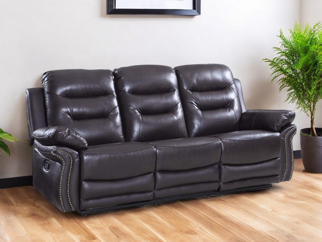 90" Brown Faux Leather Sofa With Black Legs