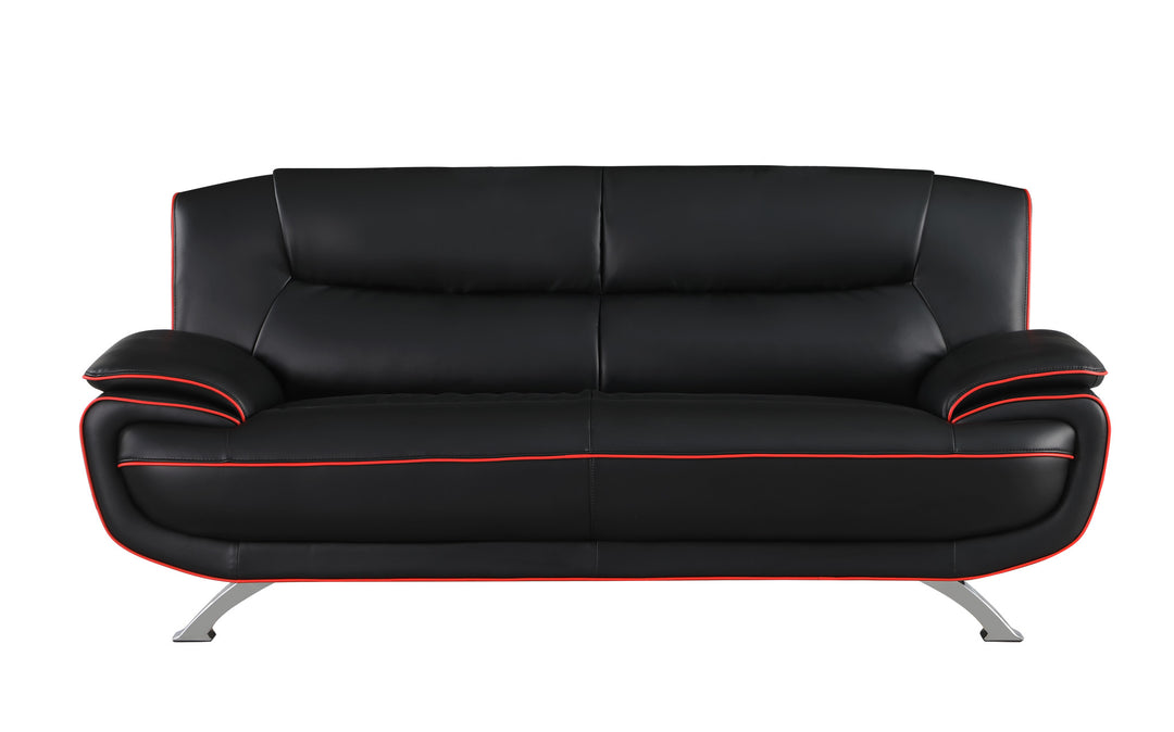 80" Black Leather Sofa With Silver Legs