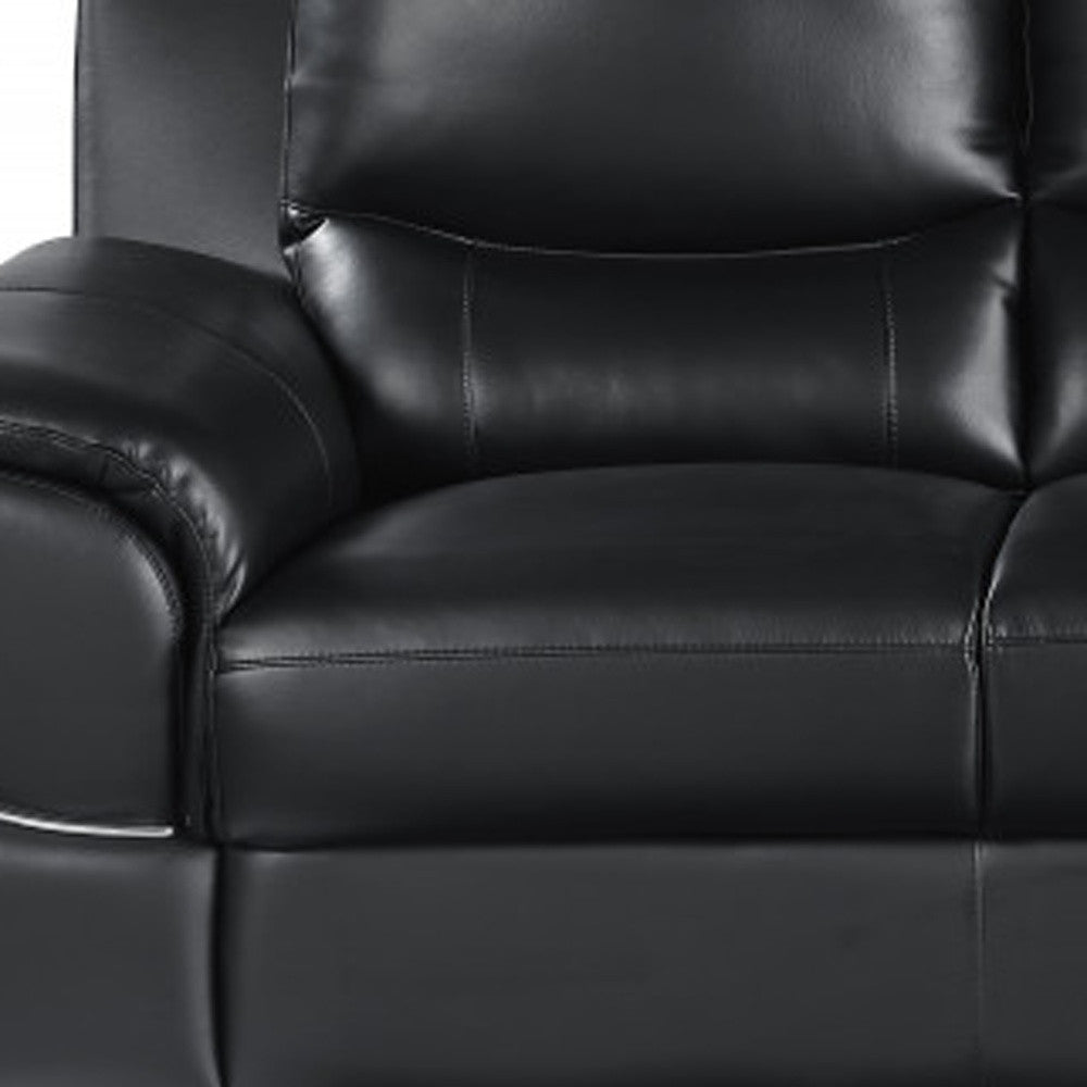 85" Black Leather Sofa With Silver Legs