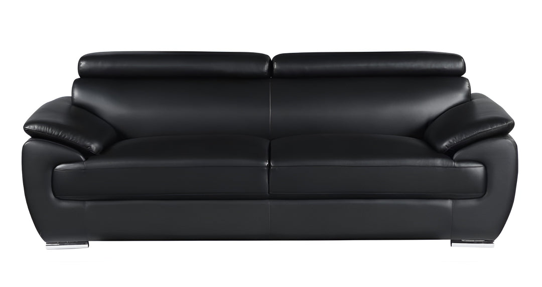 86" Black Leather Sofa With Silver Legs