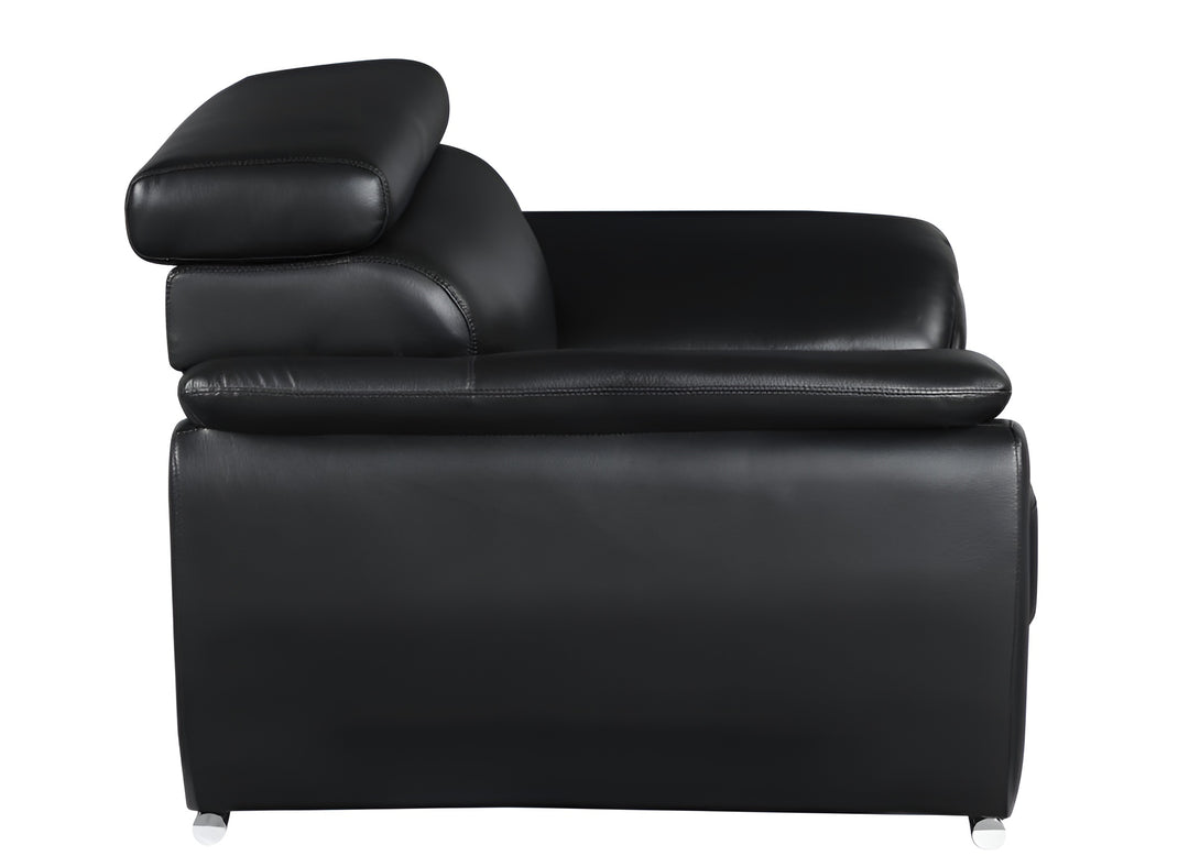 86" Black Leather Sofa With Silver Legs