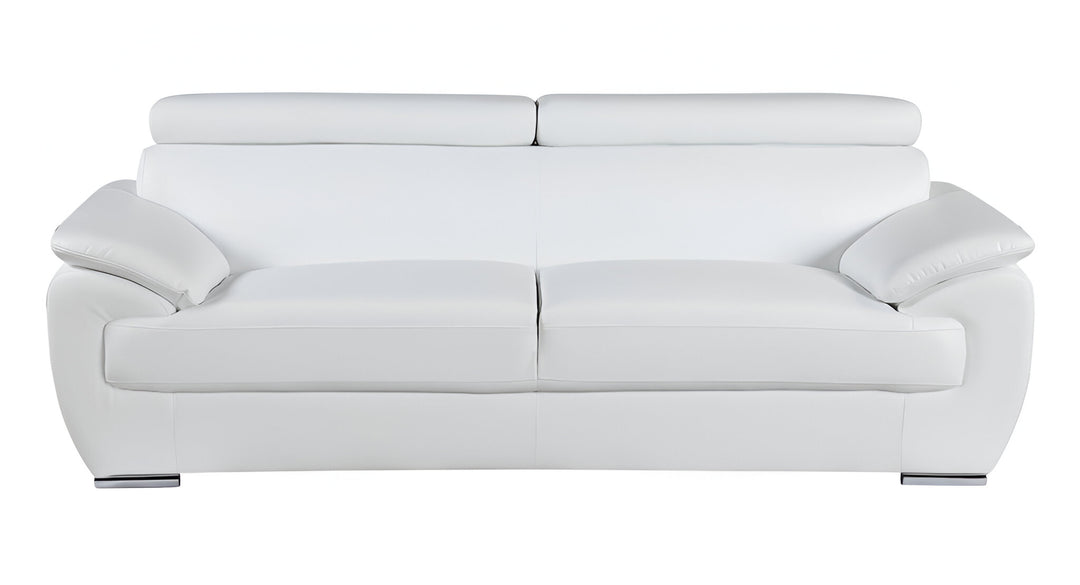 86" White Leather Sofa With Silver Legs