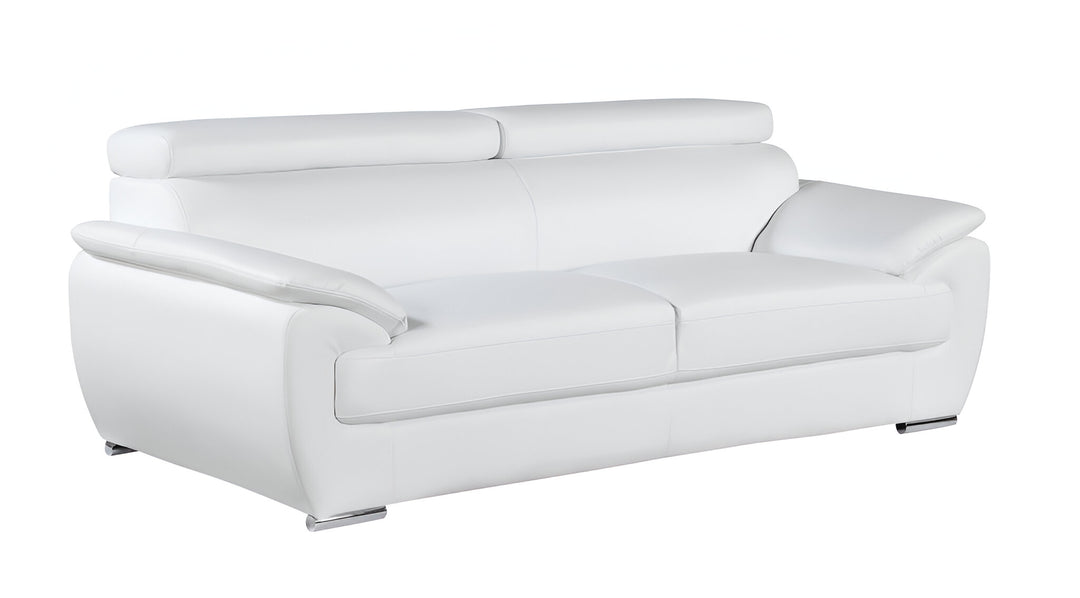 86" White Leather Sofa With Silver Legs