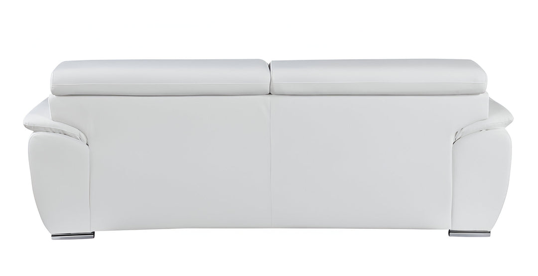 86" White Leather Sofa With Silver Legs