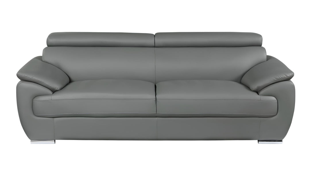 86" Gray Leather Sofa With Silver Legs