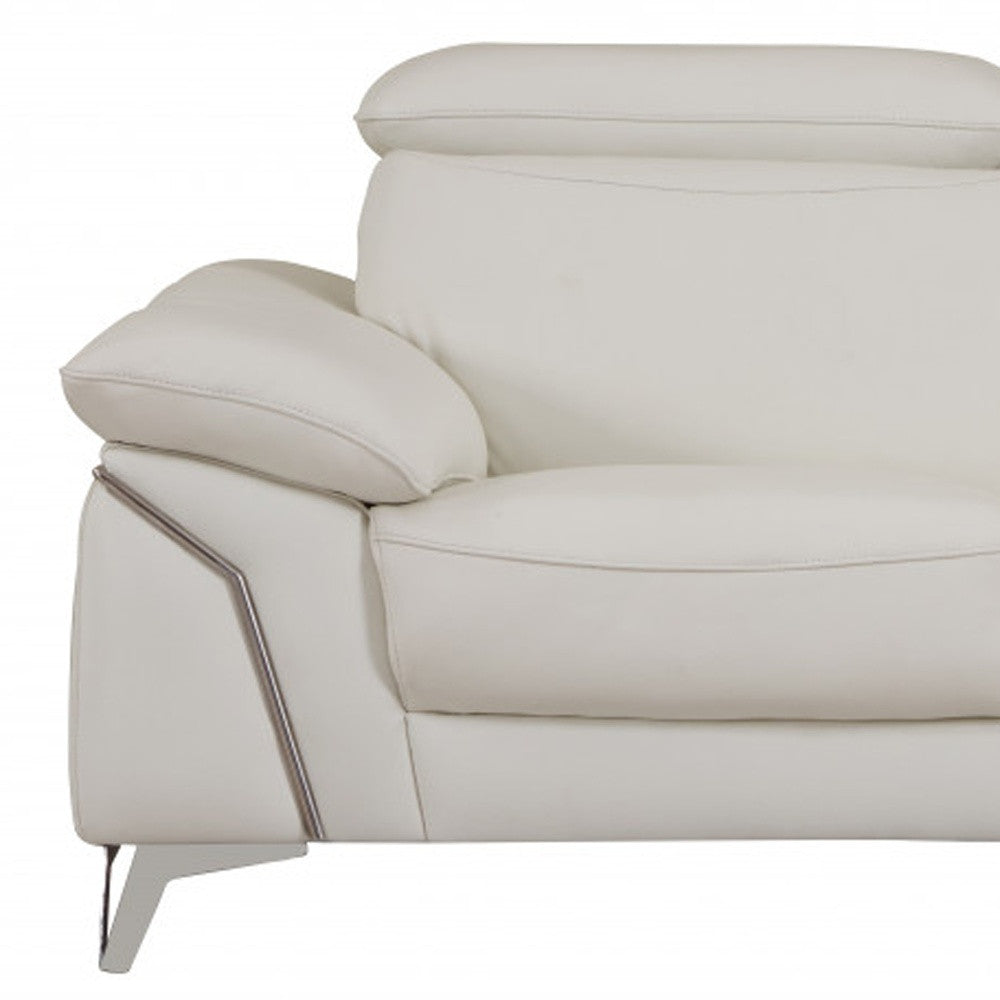 71" White Italian Leather Sofa With Silver Legs