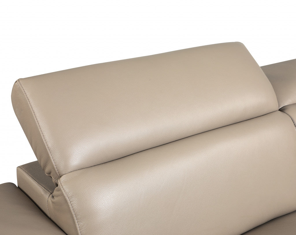 89" Beige Italian Leather Sofa With Silver Legs