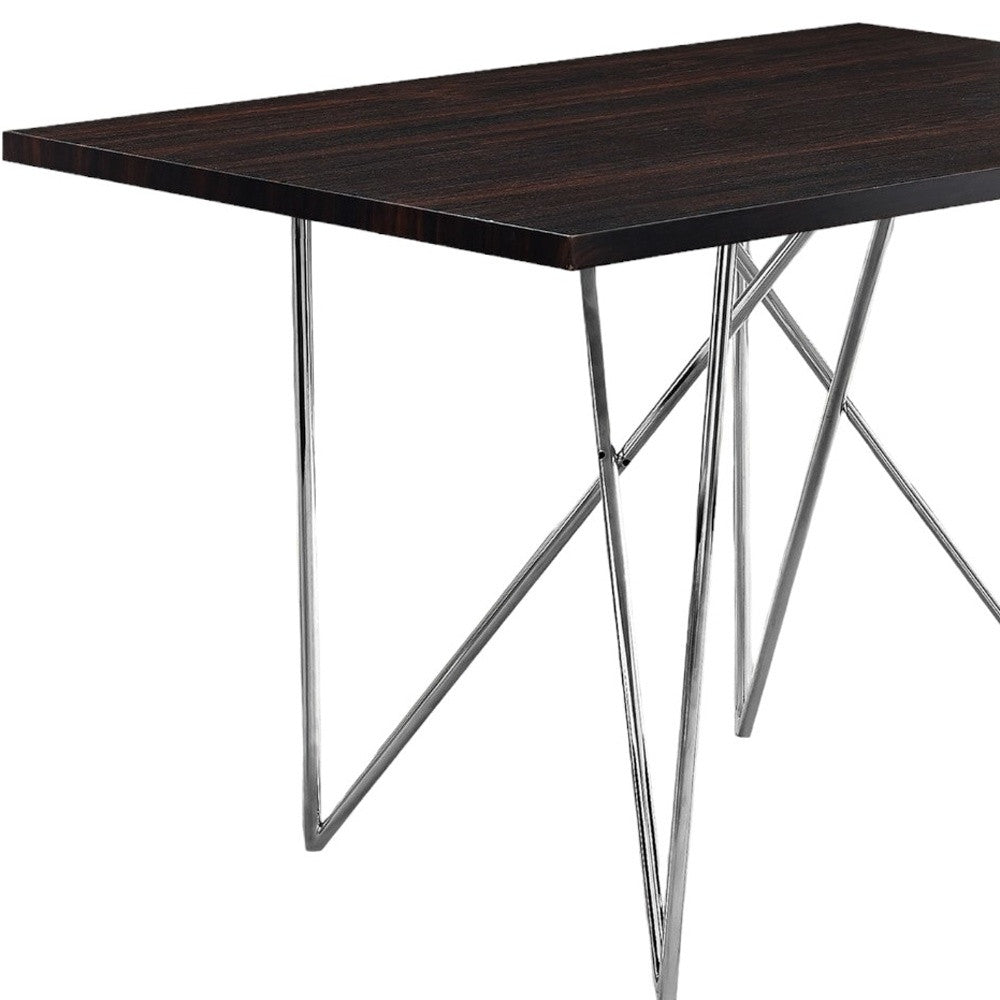 32-Inch Dark Brown & Silver Metal Rectangular Dining Table