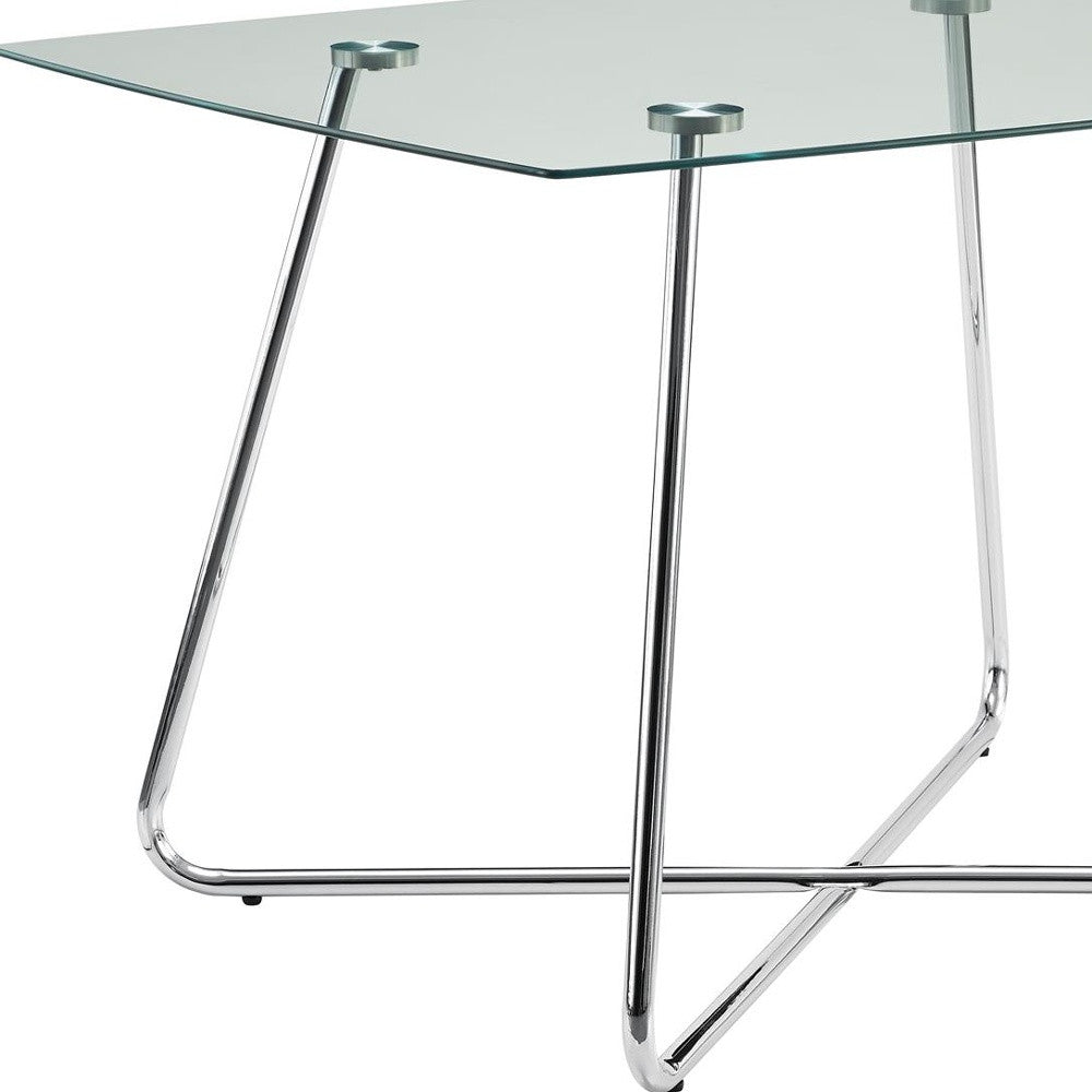 40" Clear Glass and Silver Metal Pedestal Base Dining Table