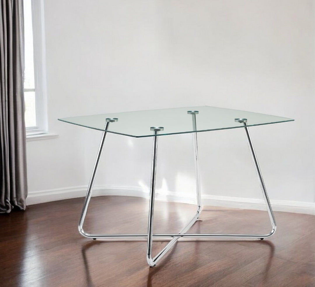 40" Clear Glass and Silver Metal Pedestal Base Dining Table