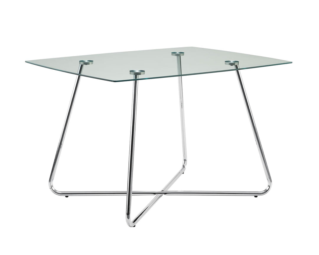 40" Clear Glass and Silver Metal Pedestal Base Dining Table