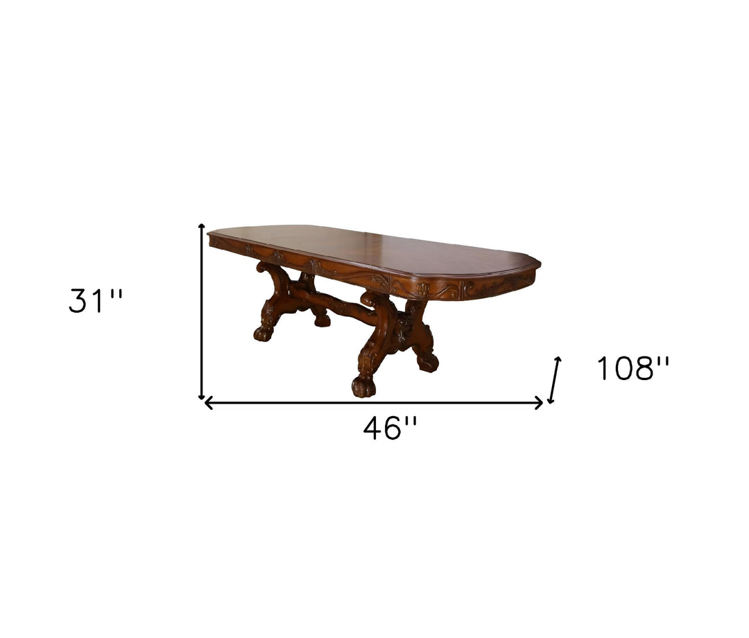 46" Dark Brown Free Form Solid Wood Double Pedestal Dining Table