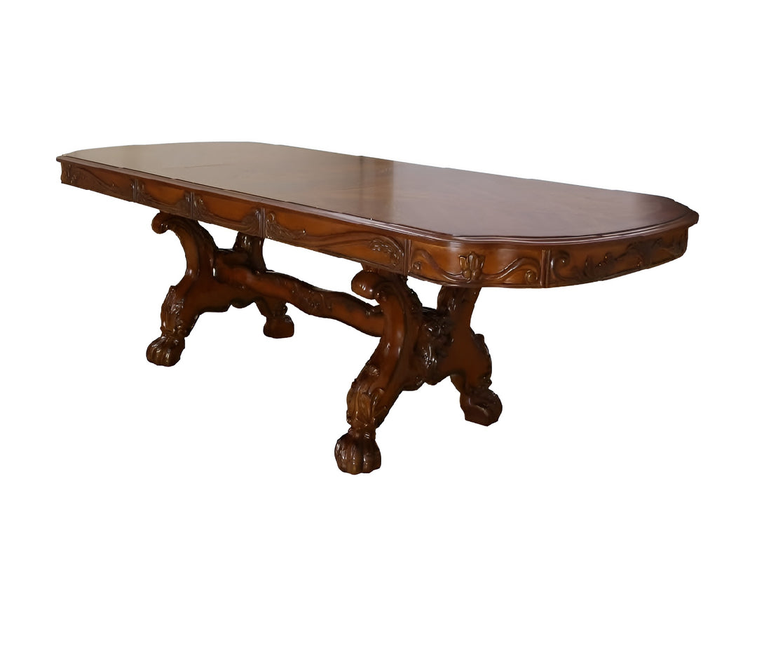 46" Dark Brown Free Form Solid Wood Double Pedestal Dining Table