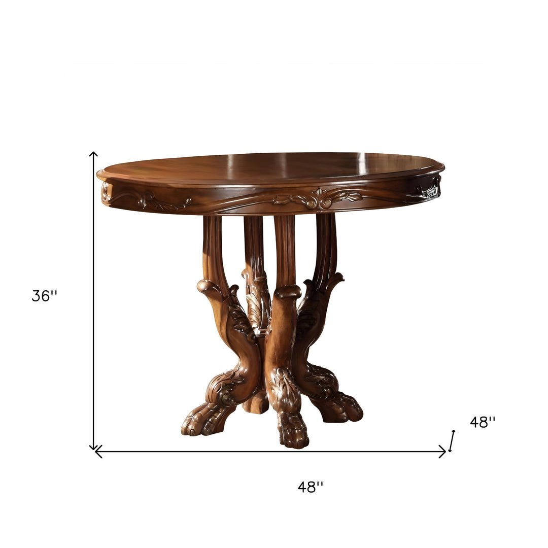 48-Inch Brown Round Solid Wood Dining Table