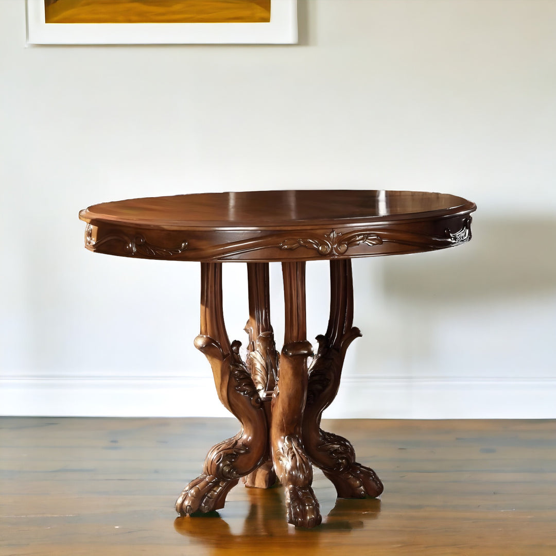 48-Inch Brown Round Solid Wood Dining Table