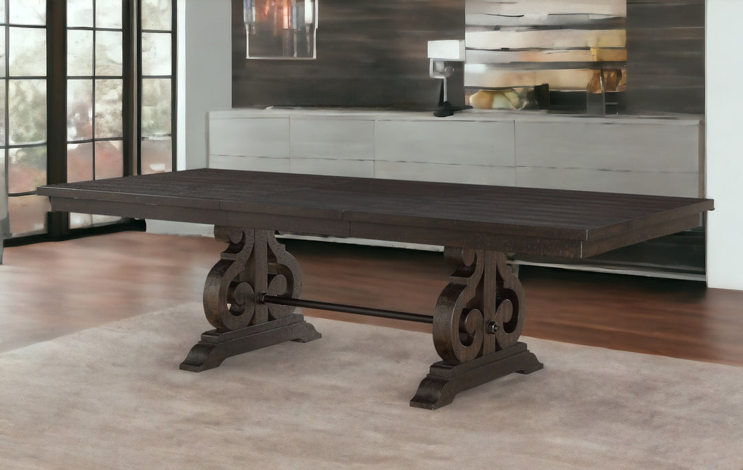 104" Rustic Brown Solid Wood Trestle Base Dining Table