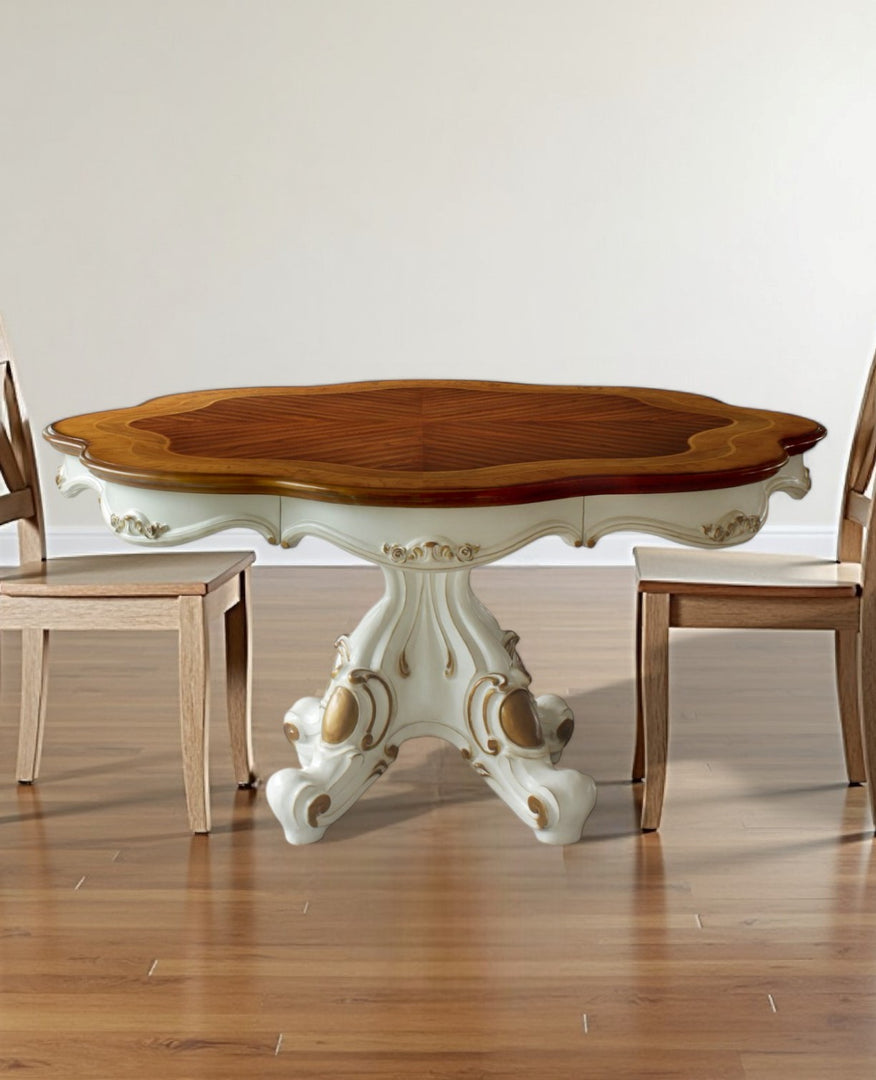 62" Two-Tone Oval Solid Wood Pedestal Dining Table