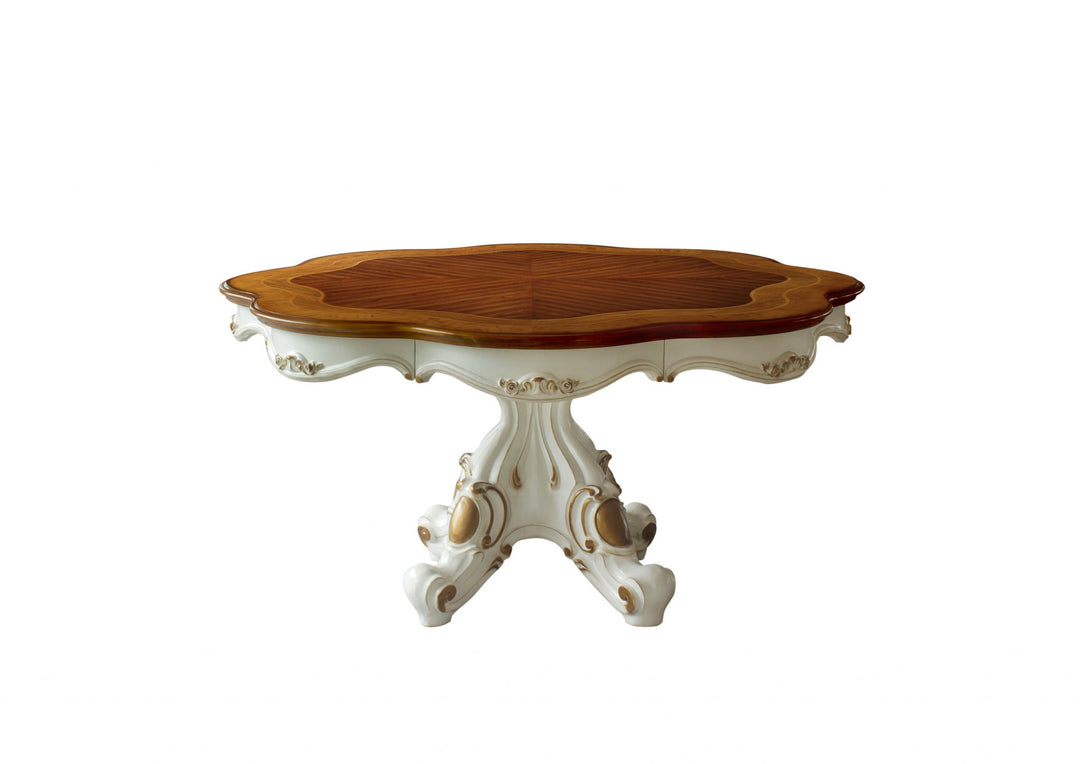 62" Two-Tone Oval Solid Wood Pedestal Dining Table