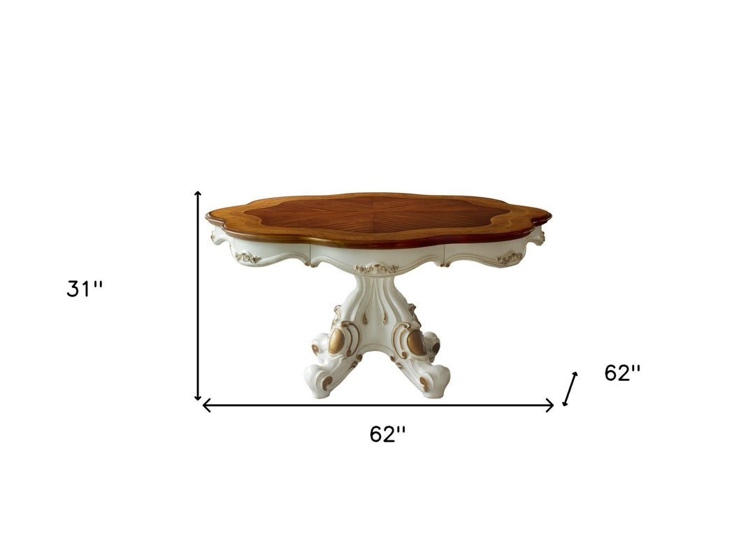 62" Two-Tone Oval Solid Wood Pedestal Dining Table