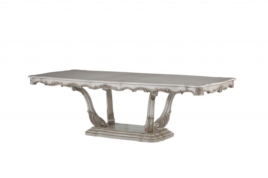 44" Off White Solid Wood Rectangular Pedestal Dining Table