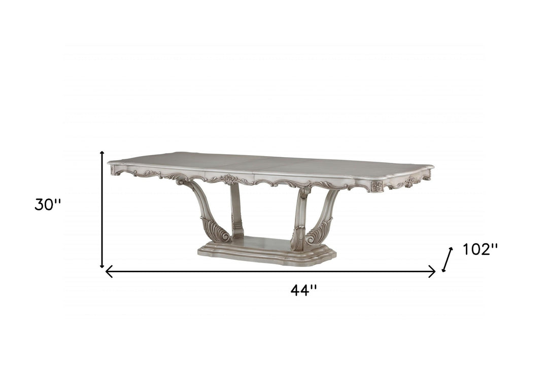 44" Off White Solid Wood Rectangular Pedestal Dining Table