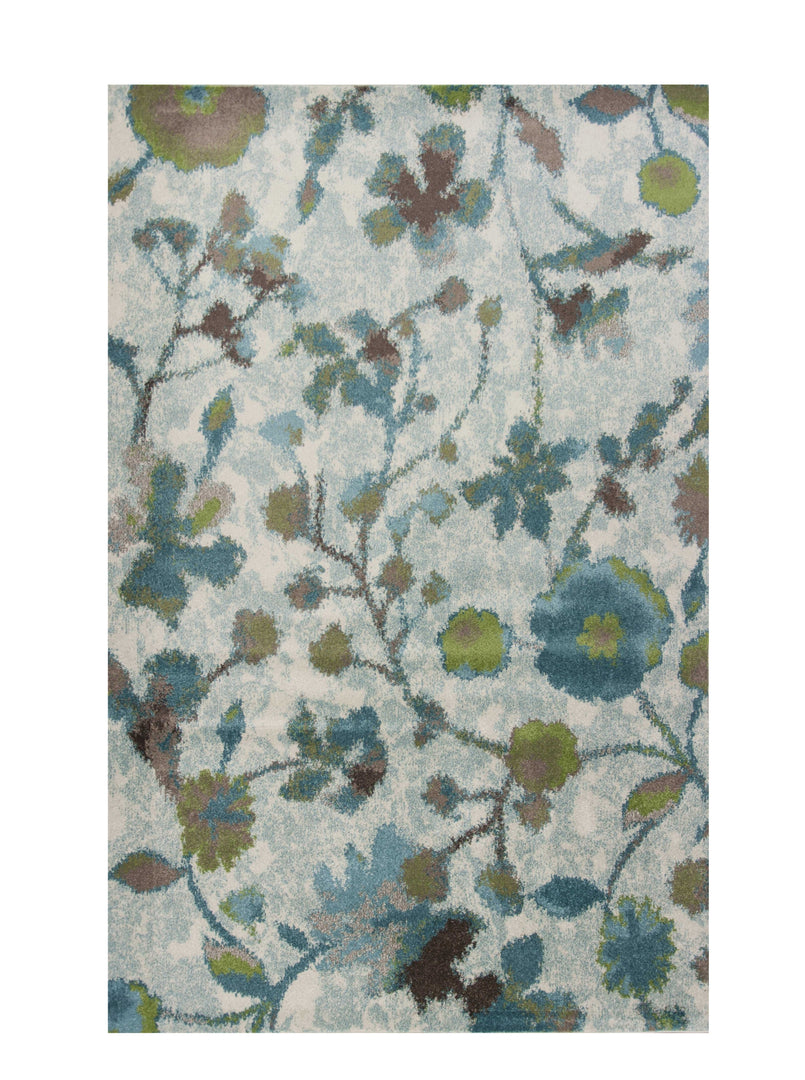 8' X 11' Teal Blue Machine Woven Floral Indoor Area Rug