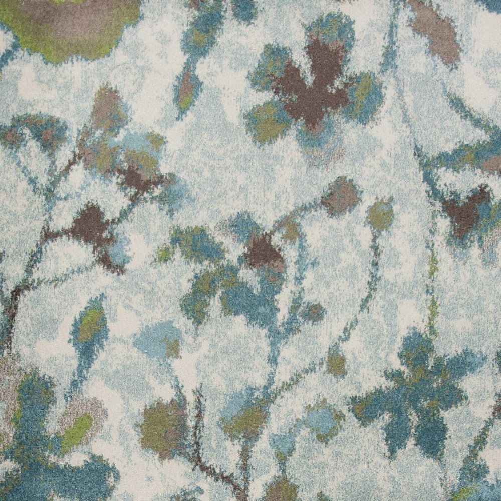 8' X 11' Teal Blue Machine Woven Floral Indoor Area Rug