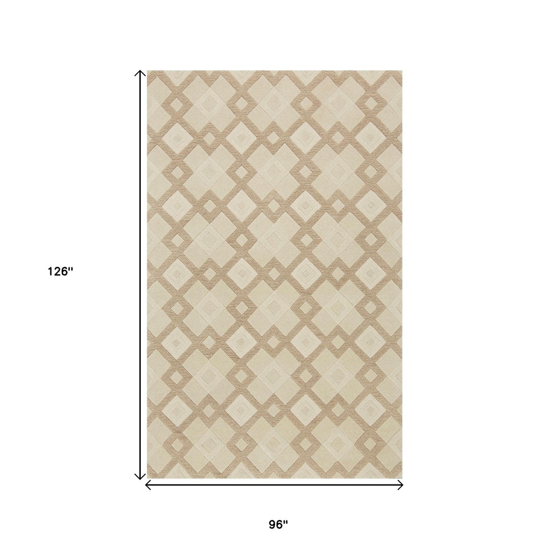 8' X 11' Ivory Wool Geometric Hand Tufted Area Rug