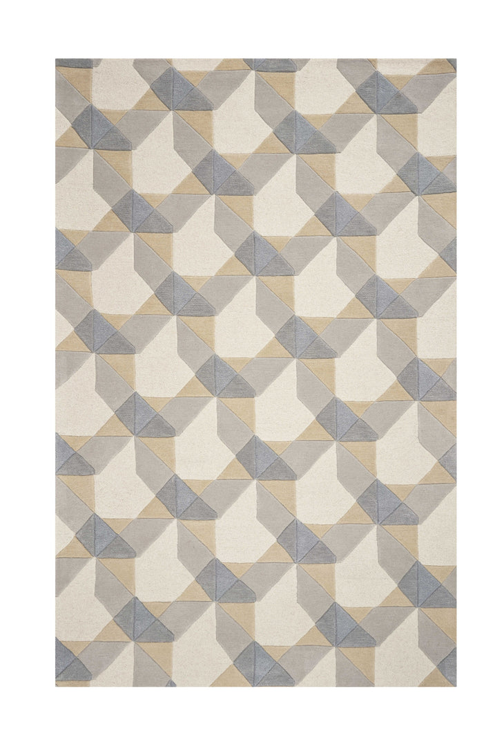 8' X 11' Ivory Grey Hand Tufted Geometric Chain Pattern Indoor Area Rug