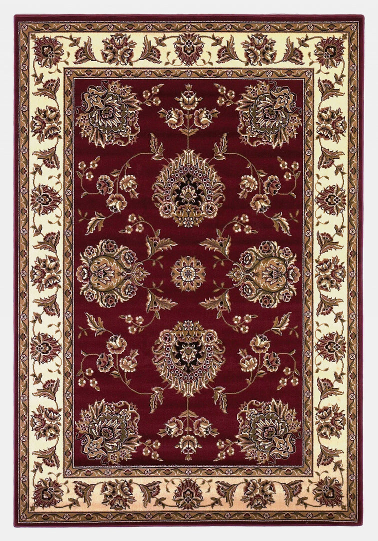 10' X 13' Red Ivory Machine Woven Floral Traditional Indoor Area Rug